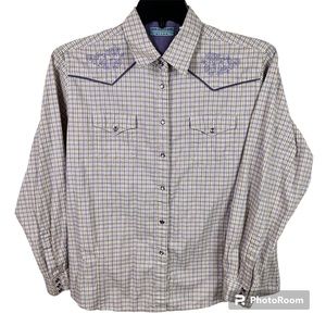 Wrangler Blues Women’s Vintage Pearl Snap Western Long Sleeve Collard Shirt L